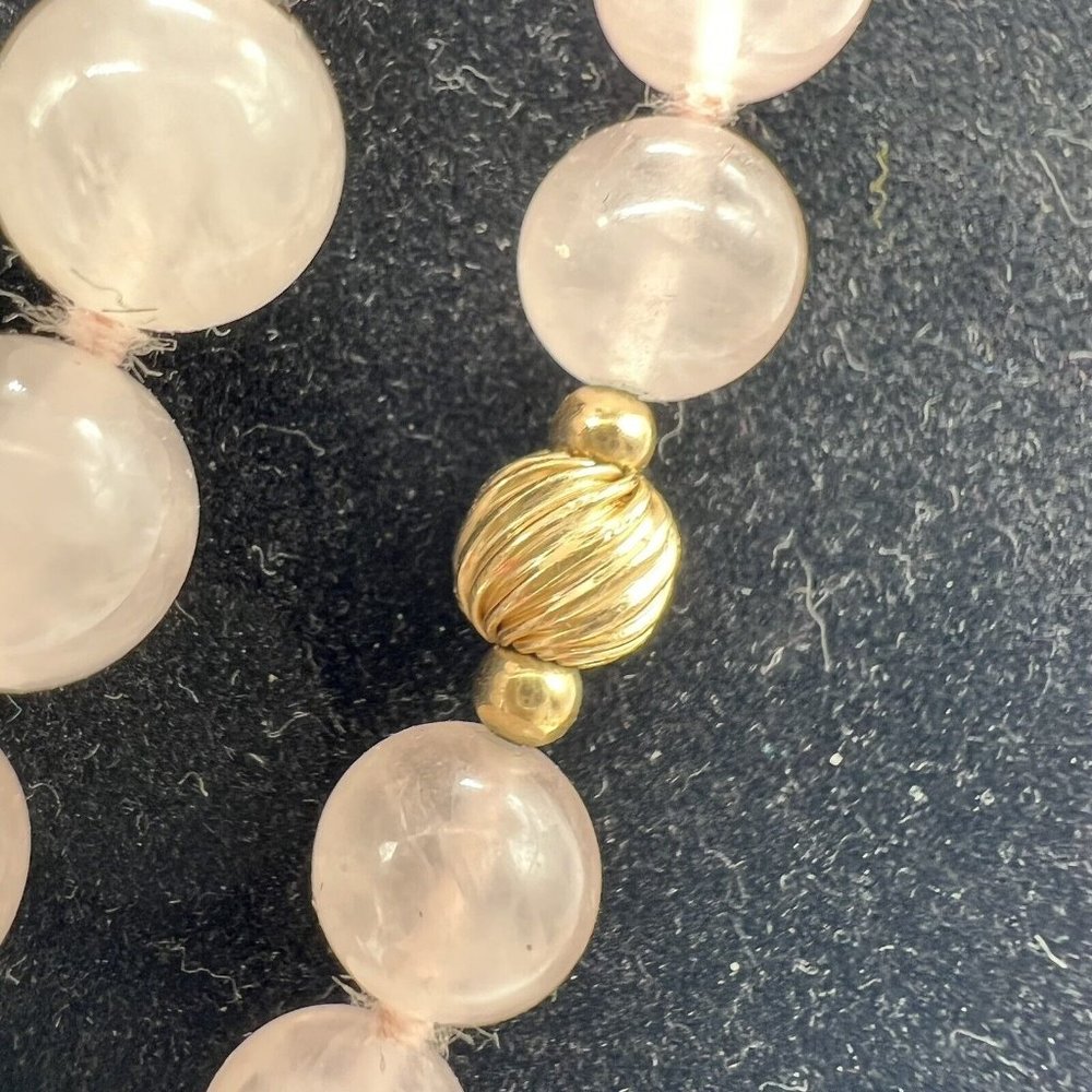 Estate Vintage Beaded Rose Quartz Necklace 32 Inches - Picture 3 of 5